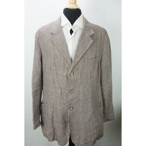 Brioni 100% Linen Light Gray Herringbone Patch Pocket Mens Jacket Coat Sz 46